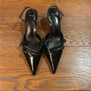 Mango Black Patent Pointed-Toe Slingback Heels